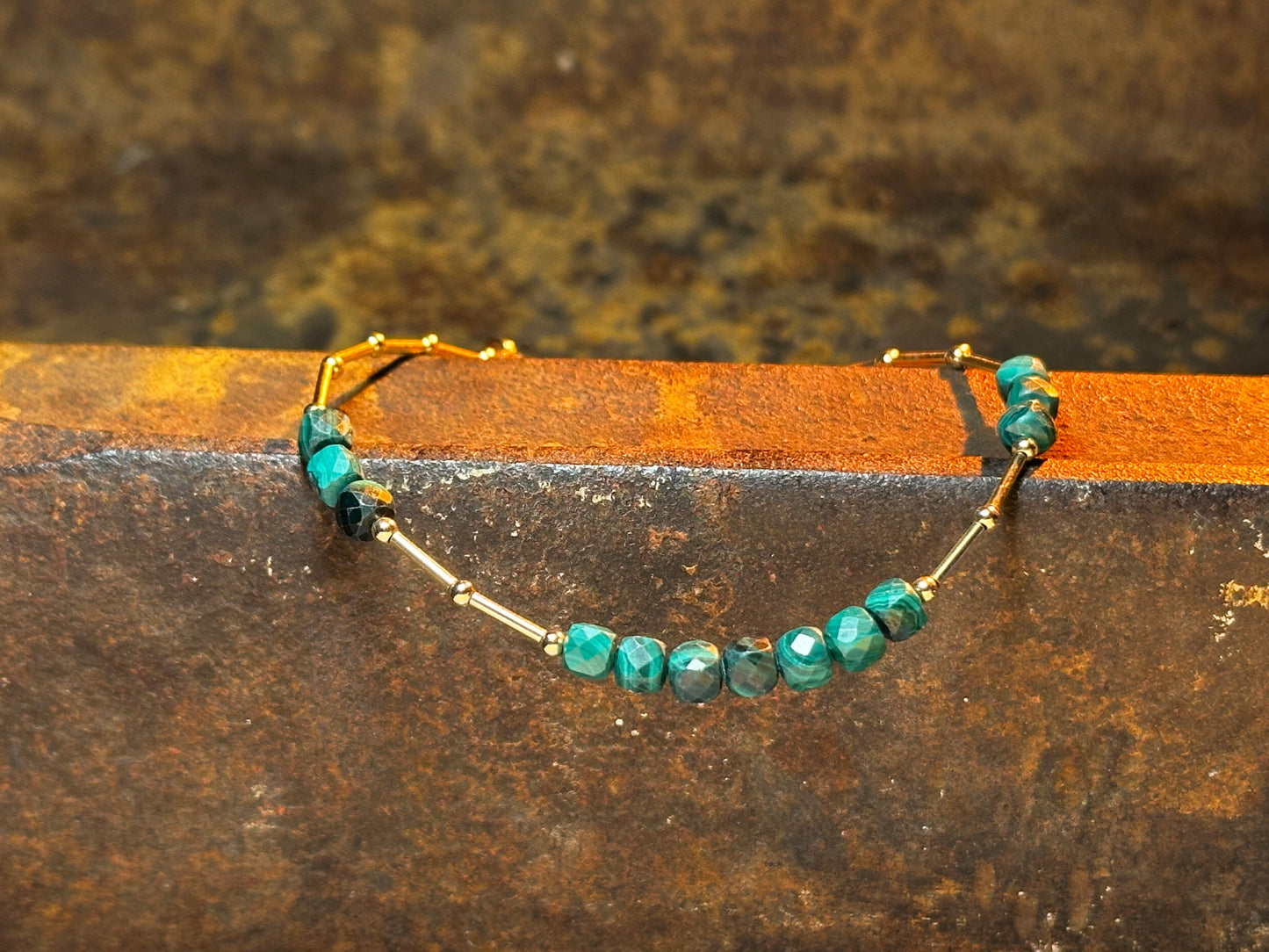 14k Gold-filled tube bead Bracelet with Malachite