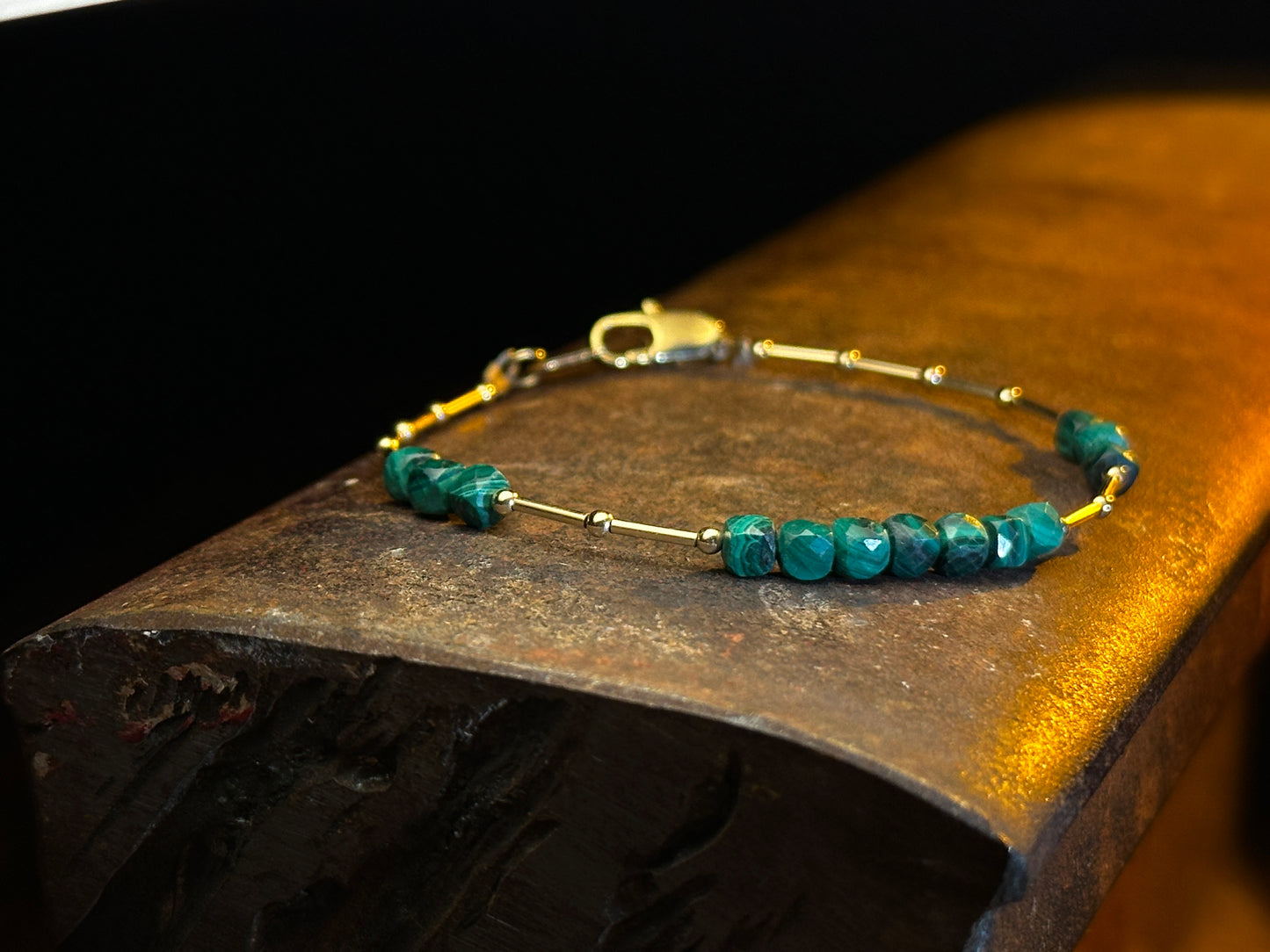 14k Gold-filled tube bead Bracelet with Malachite