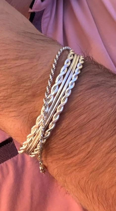 Hammered Link and Strand Cuff (Silver Plated)