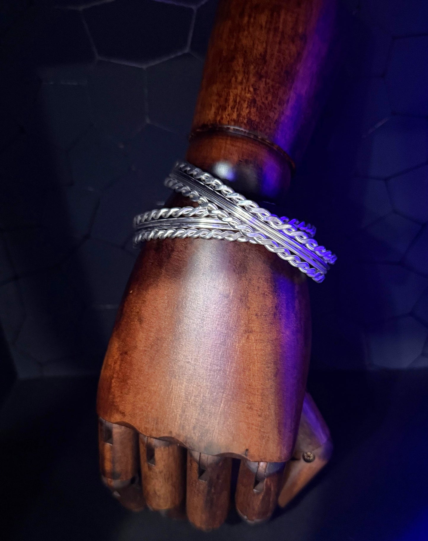 Hammered Link and Strand Cuff (Silver Plated)